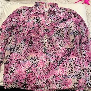 Pink Cream Black Lilac Multi Print Blouse